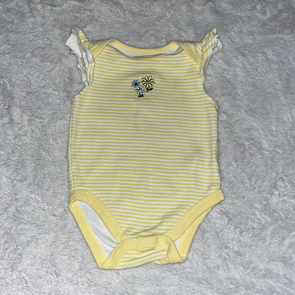 (3 for $10) little me yellow striped floral bodysuit baby girl clothing